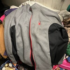 Spyder Men's Lightweight Jacket Gray with Black Panels and Red Trim